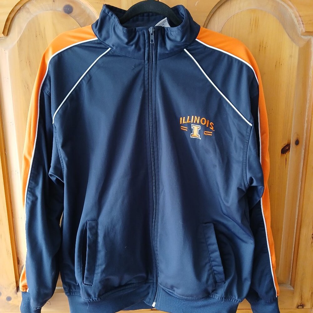 Illinois Fighting Illini Track Jacket AS Sports Blue/White/Orange Large EUC
